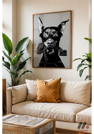 Siyah Köpek Pop Art, Ahşap Çerçeveli Duvar Tablosu - Renkli Ev Dekorasyonu