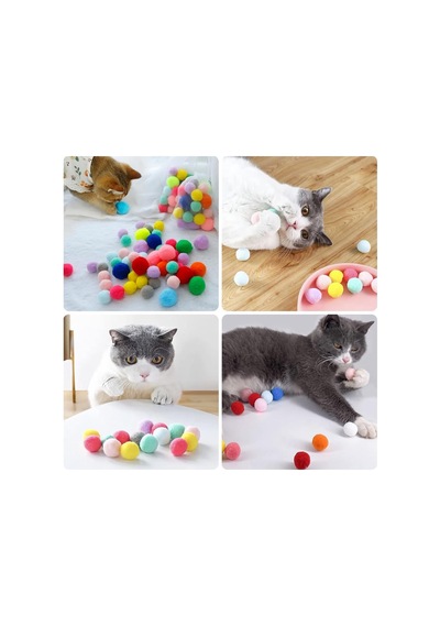50 Adet Peluş Kedi Topu 3 Cm Renkli Yumuşak Kedi Oyuncağı Seti, Kedi Oyun Topu, Kedi Oyun Tabancası Yedek Top, Hafif Oyuncak Top