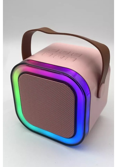 Thentech Karaoke Mikrofonlu Rgb Işıklı Küçük Portatif Rahat Taşınabilir Şarjlı Bluetooth Hoparlör Kablosuz Bej