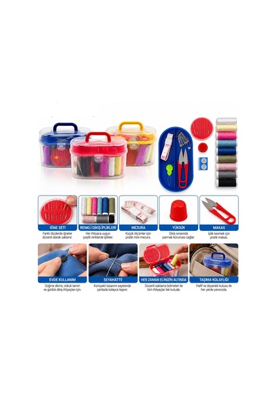 Dikiş Seti Çantalı Büyük Boy İplik Makas İğne Mezura Yüksük Tamir Kiti Bx-316944