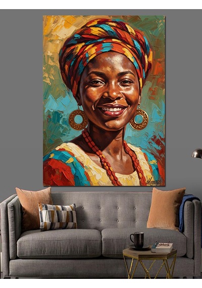 Ahşap Tablo Geleneksel Kıyafetli Afrikalı Kadın Ünlü Tabloları