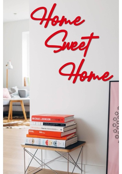 Kırmızı Home Sweet Home Yazısı Duvar Tablosu Ahşap Tablo Kapı Süs
