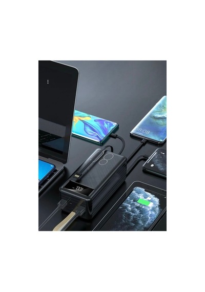 Hızlı Powerbank 80.000mah Pw-108 Hızlı Şarj 22.5w Lcd Gösterge, Dahili Lightning, Type-c Ve Micro Kablolu 7 Portlu Usb Hub siyah
