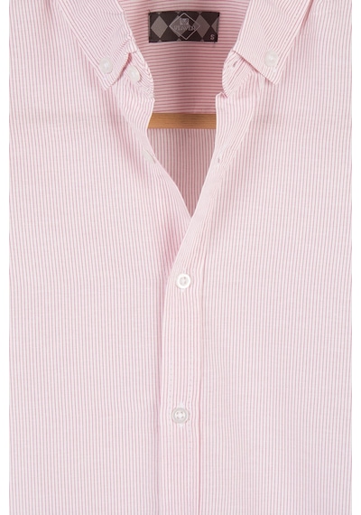 Erkek Pembe İnce Dik Çizgili Uzun Kollu Slim Fit Gömlek Pembe