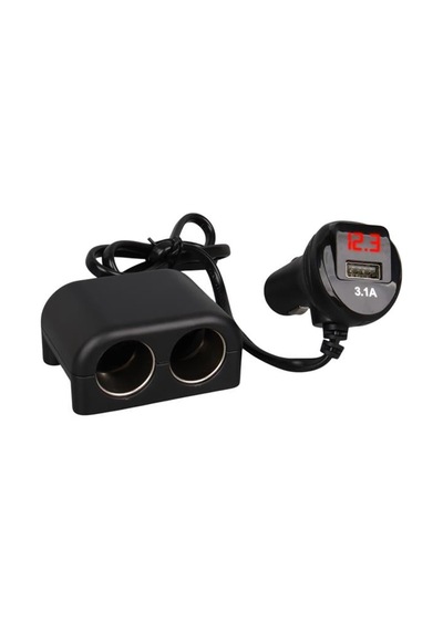 Olesson 1641 12-24v Tek Usb Girişli 120w 80cm Kablolu Dijital Voltaj Ekranlı 2 Li Araç Çakmak Çoklayıcı