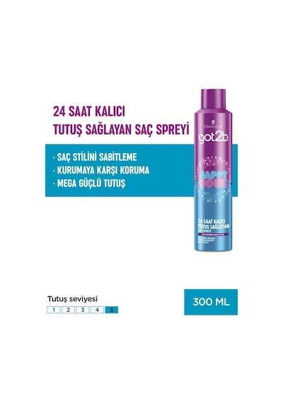 Schwarzkopf Got2b Happy Hour 24 Saat Kalıcı Tutuş Mega Güçlü Saç Spreyi 300 ML
