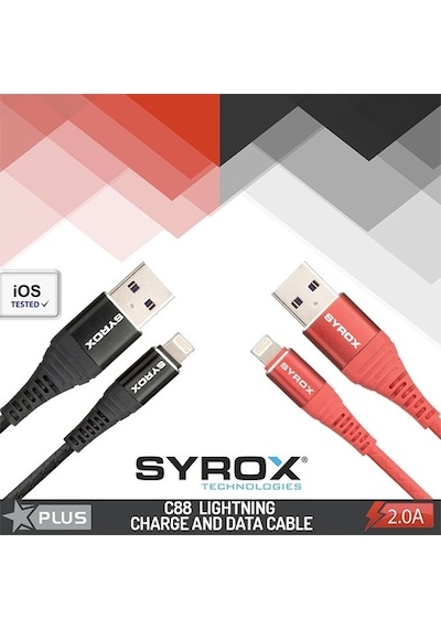 Syrox C88 Apple iPhone Uyumlu Lightning 2.0A Hızlı Şarj Ve Data Kablosu Kırmızı