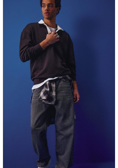 Defacto Boxy Fıt Polo Yaka Sweatshirt E6523AX24WN Kahve