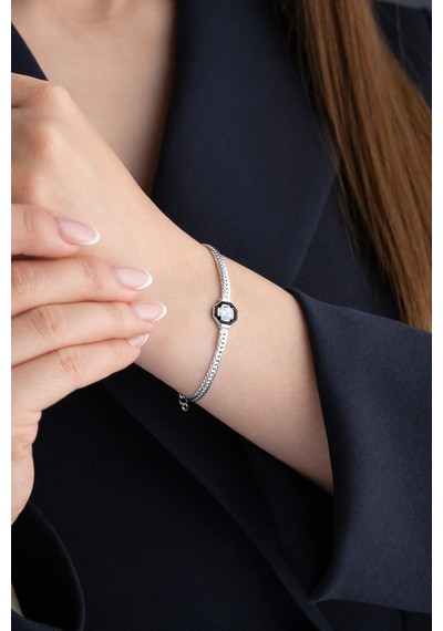 Çekirdekjewelry 925 Ayar Gümüş Rodyum Hasır Serenay Bileklik Gri