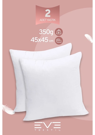 Eve Tekstil 2 Adet Throw Serisi Antialerjik %100 Silikon Elyaf Dolgulu Kırlent Iç Kare Yastık 45x45cm 350gr Beyaz