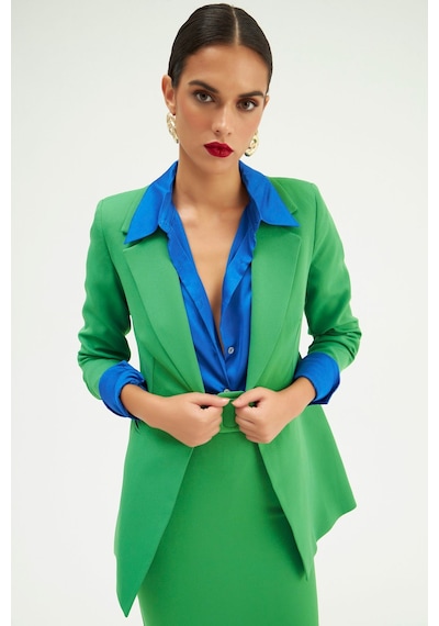 Sateen Mono Yaka Klasik Ceket - Yeşil