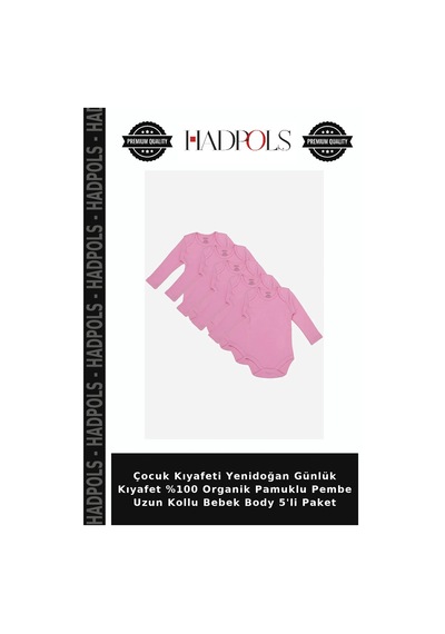 Hadpols Çocuk Kıyafeti Yenidoğan Günlük Kıyafet %100 Organik Pamuklu Pembe Uzun Kollu Bebek Body 5'li Paket