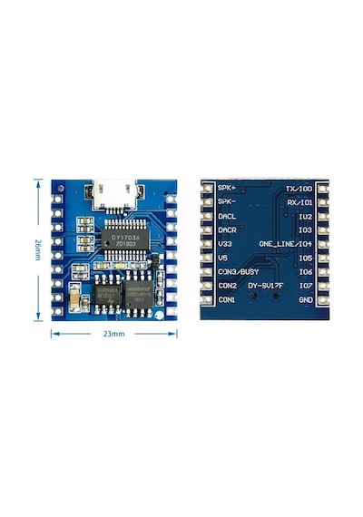 Dy-sv17f Mp3 Wav Ses Çalma Modülü 4mbyte Hafıza Class D Amfi 5w 4-8ohm Hoparlör Microusb Uart Buton