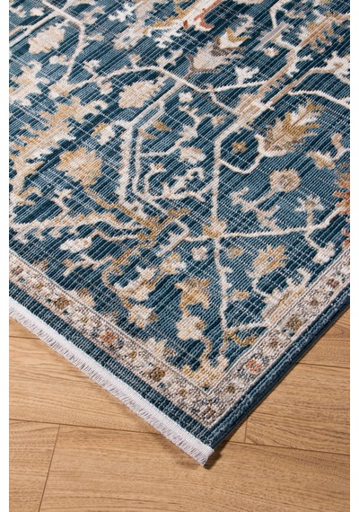 Polipropilen Polyester Pamuk Tabanlı Dokuma Halı Otantik Modern Salon Mutfak Halısı Blue Rengi N0089b Mavı