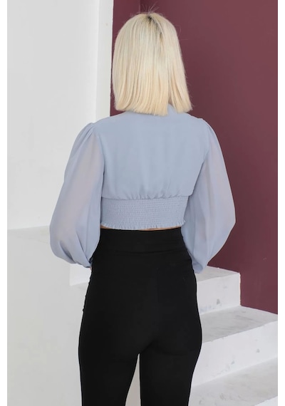 Lodmela Şifon Crop Bluz 1766 Gri