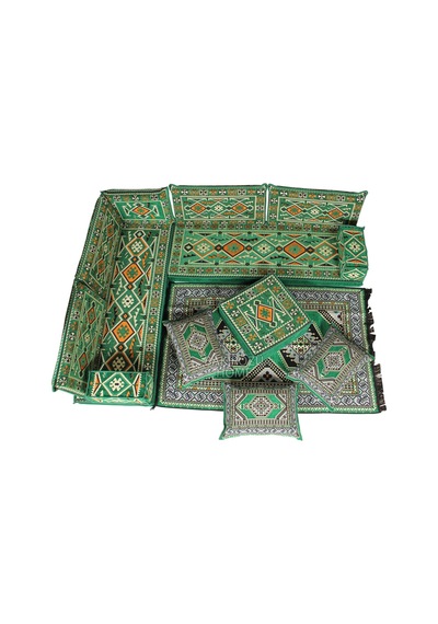 Otantik Şark Köşesi Takımı Yeşil Anadolu 14 Parça Kilim Ve Puf Dahil Süngerli Sedir Seti
