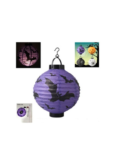 Halloween 20 Cm Led Işıklı Yarasa Desenli Mor Renk Kağıt Japon Feneri Tüm Yaşlar