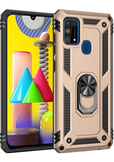 Samsung Uyumlu Galaxy M31 Kılıf Sert Silikon Yüzüklü Stand Özellikli Kapak