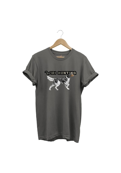 Widi Hunting Avcılık English Setter Av Köpeği Baskılı %100 Pamuk Regular Fit T-shirt Gri