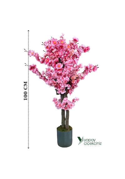 Yapay Çiçekçiniz Beyaz Renkli Saksıda Sonbahar Renkli 100 Cm Yapay Japon Bahardalı Ağacı Pembe