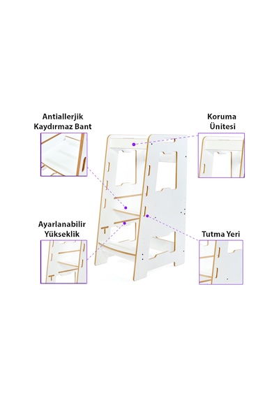 Minera Ahşap Montessori Öğrenme Kulesi / 2-6 Yaş / Beyaz