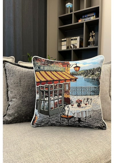 Kırlent Kılıfı Goblen Dokuma Kumaş - 45x45cm Çift Taraflı Biyeli Dekoratif Kırlent Kılıfı - Vs-274 Çok Renkli