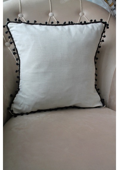 2 Adet Siyah Ponponlu Krem Kırlent Kılıfı 42x42cm