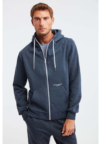 Grimelange Momentum Erkek Fermuarlı Yuksek Yaka Kapüşonlu Nakışlı Kordonlu Içi Polarlı Lacivert Sweatshirt