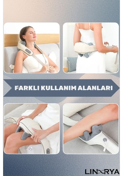 Linarya Masaj Aleti Şarjlı Ovmalı Isıtmalı İnsan Eli Yoğurma Hisli Boyun Sırt Taşınabilir Masaj Cihazı Yeni Bej - Gri