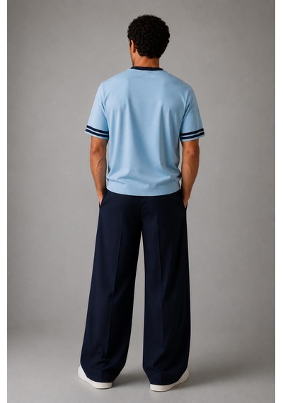 Alexandergardi Şerit Detaylı Kontrast Yaka Basic T-shirt Turkuaz