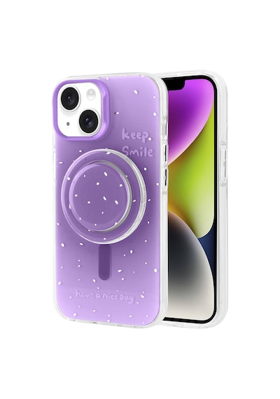 Apple Uyumlu iPhone 14 Kılıf M-safe Şarj Özellikli Tak-çıkar Pop Soketli Zore Tiktok Kapak Mor