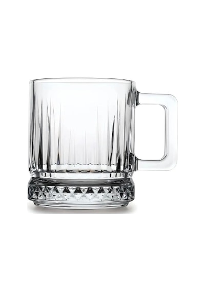 6 Lı Cam Kahve Fincanı,espresso Fincanı Seti 140 Ml Kulplu Cam Kupa Bardak Şeffaf Desenli Glass Mug Şeffaf