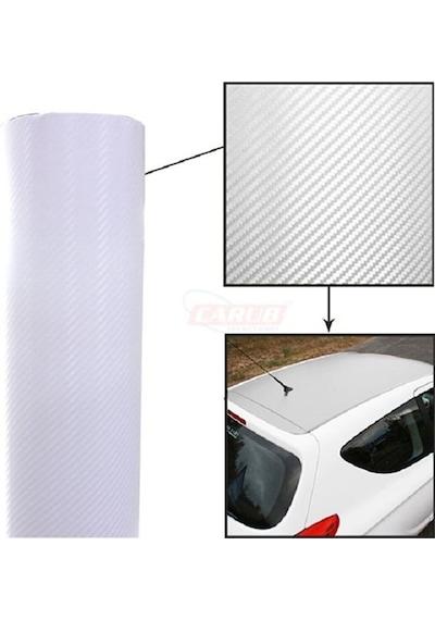 Beyaz Karbon Folyo 3D Hava Kanallı Kaplama Folyosu 152 Cm