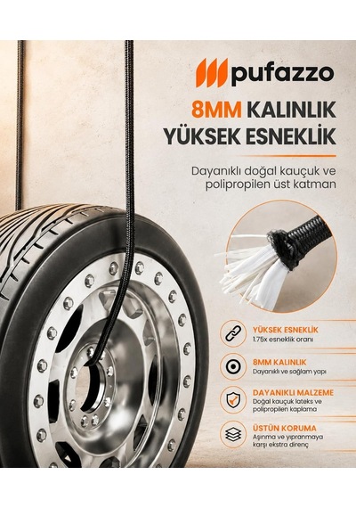 Pufazzo Kancalı Bagaj Gergi Lastiği - Paslanmaz Çelik Çift Kancalı, Motor Ve Bisiklet Sabitleme Lastiği - 3 Adet