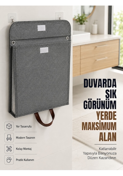 Katlanır Duvar Askılı Çamaşır Sepeti Geniş İç Hacimli Banyo Düzenleyici Diğer