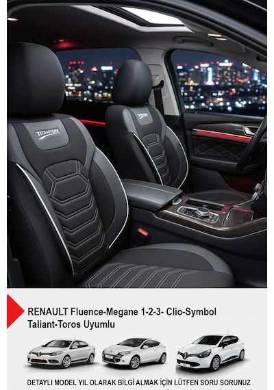 Titanyum Serisi Lüks Keten Oto Koltuk Kılıfı Renault Fluence-megan1-2-3-clio Uyumlu Beyaz