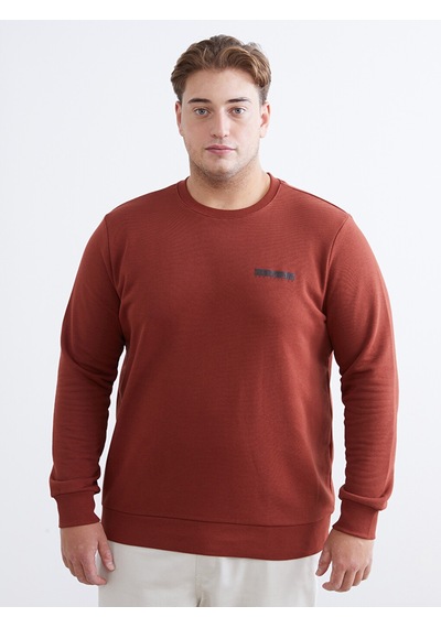 Lcwaıkıkı Classic Turuncu Bisiklet Yaka Baskılı Erkek Sweatshirt