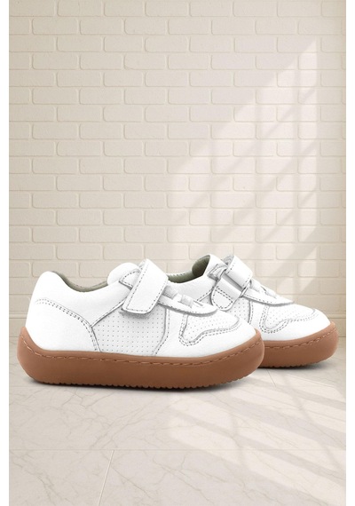 Rakerplus Bob Hakiki Deri Beyaz Barefoot Cırtlı Lastikli Bebek Sneaker Ayakkabı Beyaz