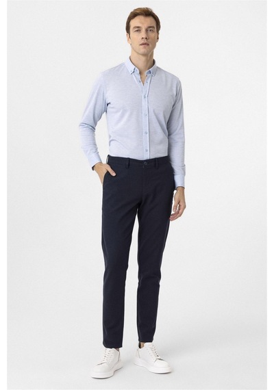 Süvari Saks Mavi Slim Fit Armürlü Düğmeli Yaka Gömlek