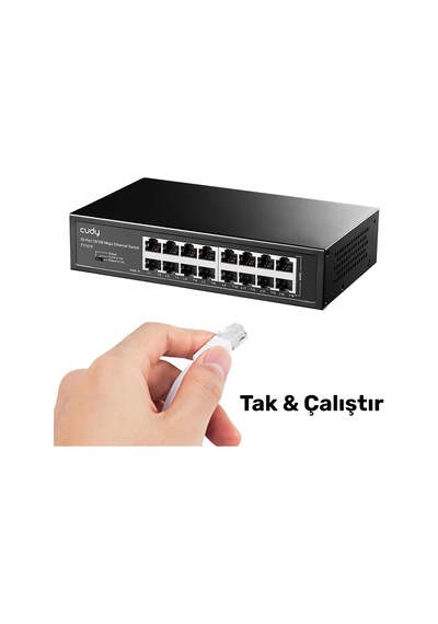 Fs1016 16port 10/100mbps 1,6 Gb/sn Metal Kasa Rackmount Masaüstü Switch
