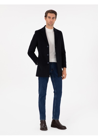 Cacharel Lacivert Yün Karışımlı Ex. Slim Fit Palto