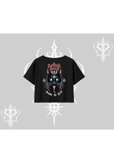 Tarzsokak Gothic Cat Made İn Hell Baskılı Sweatshirt Oversize Crop Tshirt Siyah Tarzsokak Gothic Cat Made İn Hell Baskılı Sweatshirt Oversize Crop Tshirt Siyah