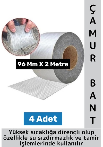 Ultra Güçlü Su Geçirmez Isıya Dayanıklı Alüminyum İzolasyon Tamirat 96 Mm X 2 Metre Çamur Bant 4 Adt
