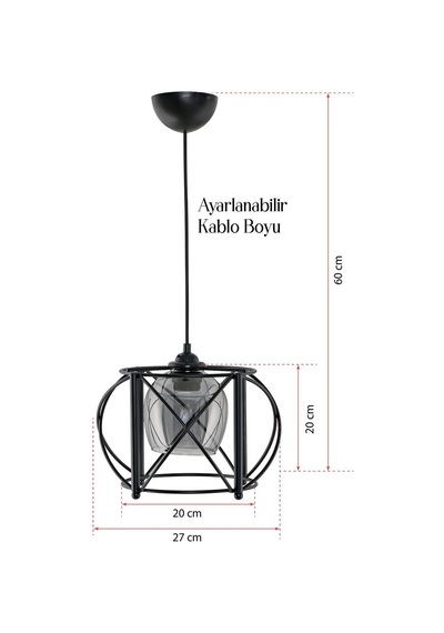 Tekli Curva Sarkıt Avize Siyah Füme Rengi Camlı Siyah