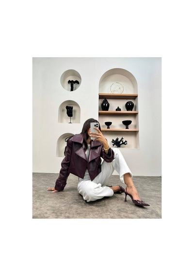 Ihlamurlar Tekstil Kadın Premium Trend Luxury Bordo Suni Deri Tasarım Biker Ceket Bordo Bordo Ihlamurlar Tekstil Kadın Premium Trend Luxury Bordo Suni Deri Tasarım Biker Ceket Bordo Bordo