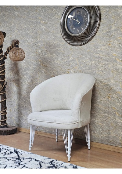 Zafir Tekli Teddy Beyaz Boyalı Telli Ayak Çay Seti Koltuk Tekli Berjer , Balkon, Salon, Ofis Krem
