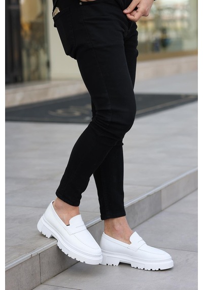 Shoetyle - Beyaz Deri Bağcıksız Erkek Günlük Ayakkabı 101-9069-941 Beyaz