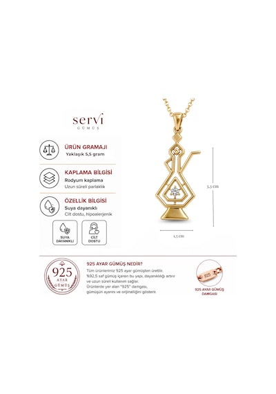 Servi 925 Ayar Gümüş Altın Renk Tektaşlı Kadın Figürlü Kolye-460 Gold - Gümüş