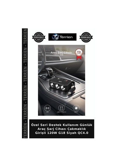 Özel Seri Destek Kullanım Günlük Araç Şarj Cihazı Çakmaklık Girişli 120w G18 Siyah Qc4.0
