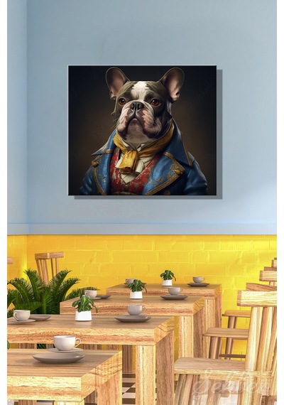 Karetekli Kanvas Tablo Modern Salon Mutfak Yatak Odası Ofis Aristokrat Fransız Bulldog 780